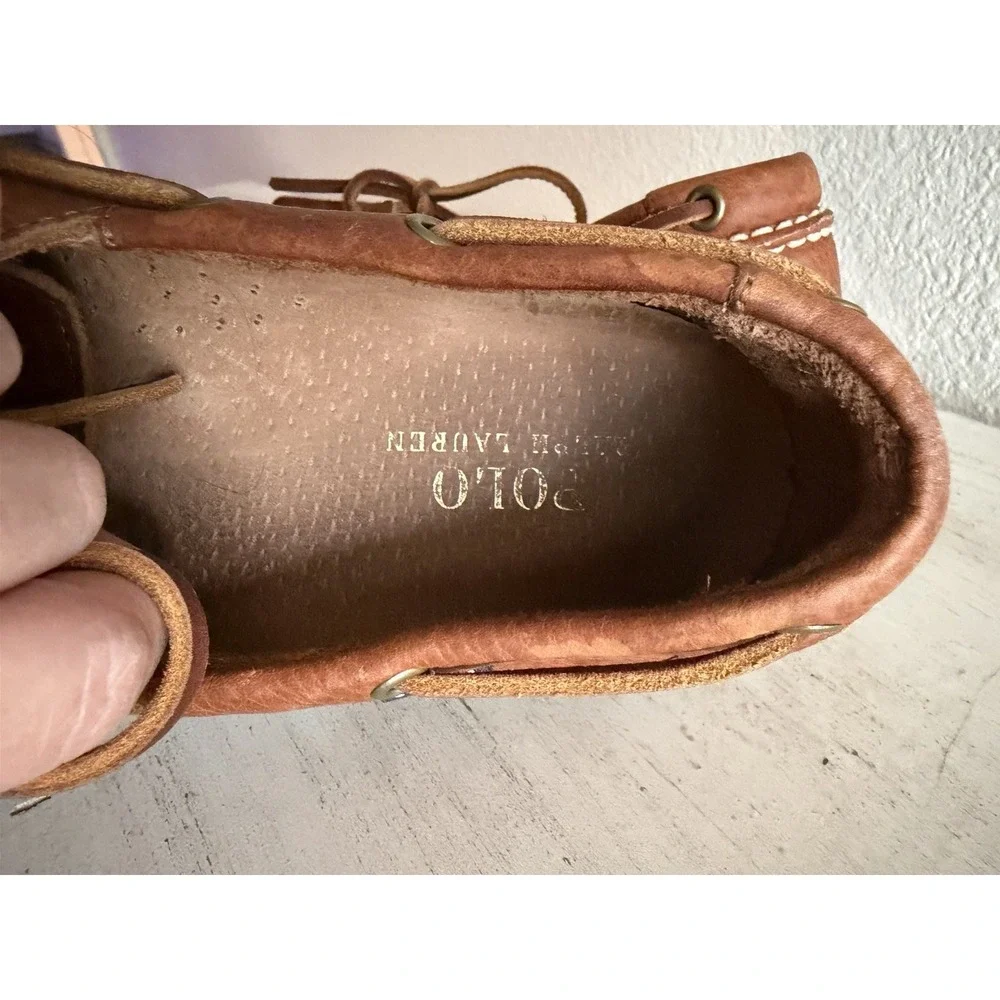 POLO RALPH LAUREN Men's Bienne Oil‎ Tumbled Leather Boat Shoes Tan US 11